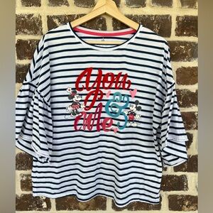 Disney Parks: Breton Stripe Top with 'You & Me' Mickey Minnie Mouse: Size M